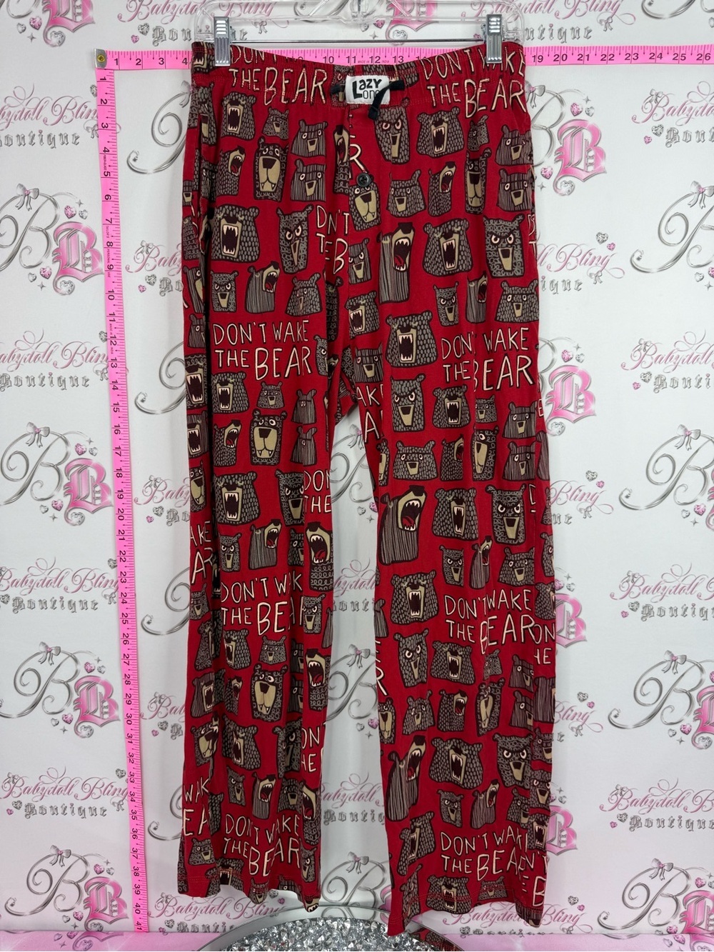 Lazy One pants pj lounge funny don’t wake the bear Red Bear Print Lounge Pants